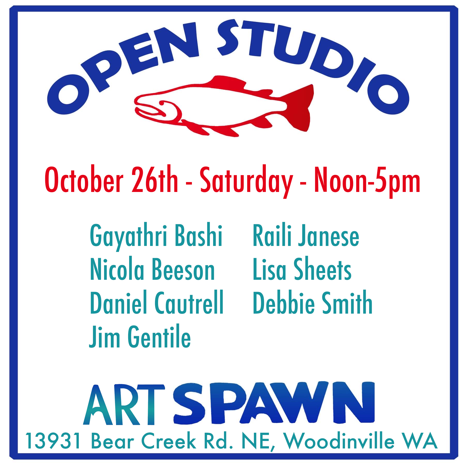 Fall open studio event October 26th, Saturday, Noon-5pm