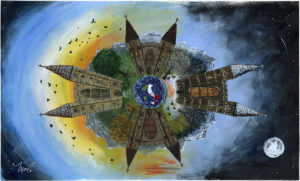 Playmat artwork created by Nicola Leonard for 4 Seasons in Bologna, Italy